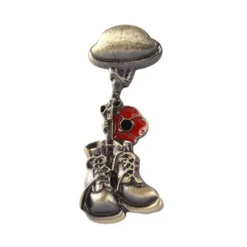 

WKOUD Remembrance Day Military Veteran Soldier Helmet Rifle Boots and Red Poppy Lapel pins Bronze Vintage Armistice Day Brooch