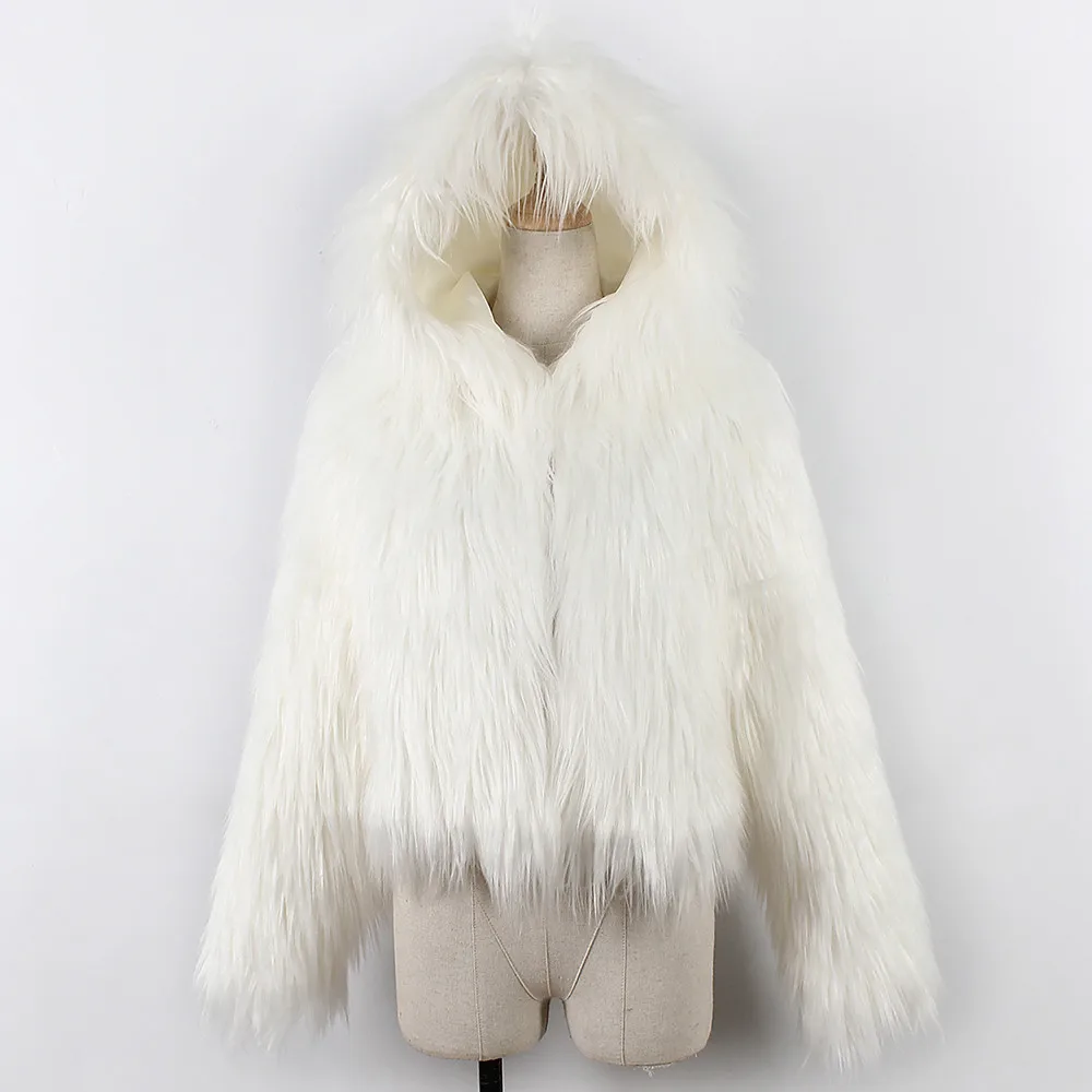 Зимняя женская теплая куртка из искусственного меха однотонная верхняя одежда с капюшоном sobretudo feminino Повседневная Толстая теплая меховая шуба - Цвет: Белый