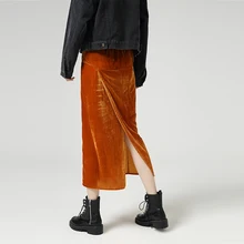 Toyouth/осенние миди юбки для женщин, модная Однотонная юбка со средней талией и разрезом сзади