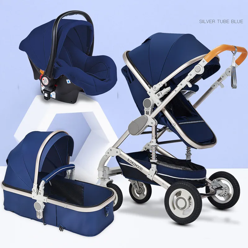 ALL BLUE 3 IN 1 Горячая Детская Коляска 3 в 1 Высокий пейзаж коляска подходит для лежа и сидения детское автокресло коляска, 5 USD купон - Цвет: ALL BLUE 3 IN 1
