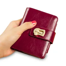 Kleine Brieftasche für Frauen Aus Echtem Leder Designer Metall Lock Luxus Kurze Weibliche Geldbörsen Karte Halter Damen Kupplung Münze Geld Taschen