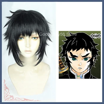 

Demon Slayer Kimetsu no Yaiba Kaigaku Cosplay Wig Short Black Synthetic Hair for Adult Halloween