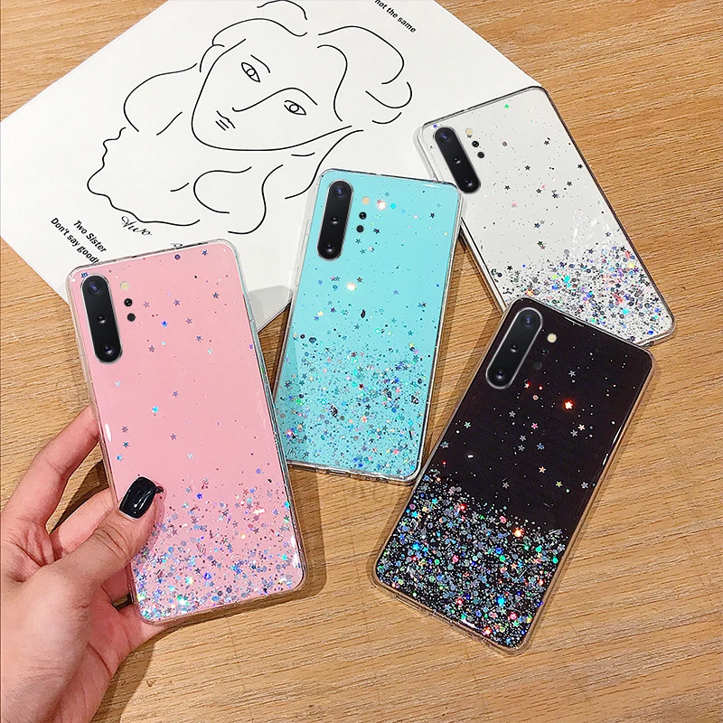 Роскошные Стразы с блестками силиконовый чехол для samsung Galaxy Note 10plus S10 S8 S9 Plus Note 8 Note 9 Love Star прозрачный чехол