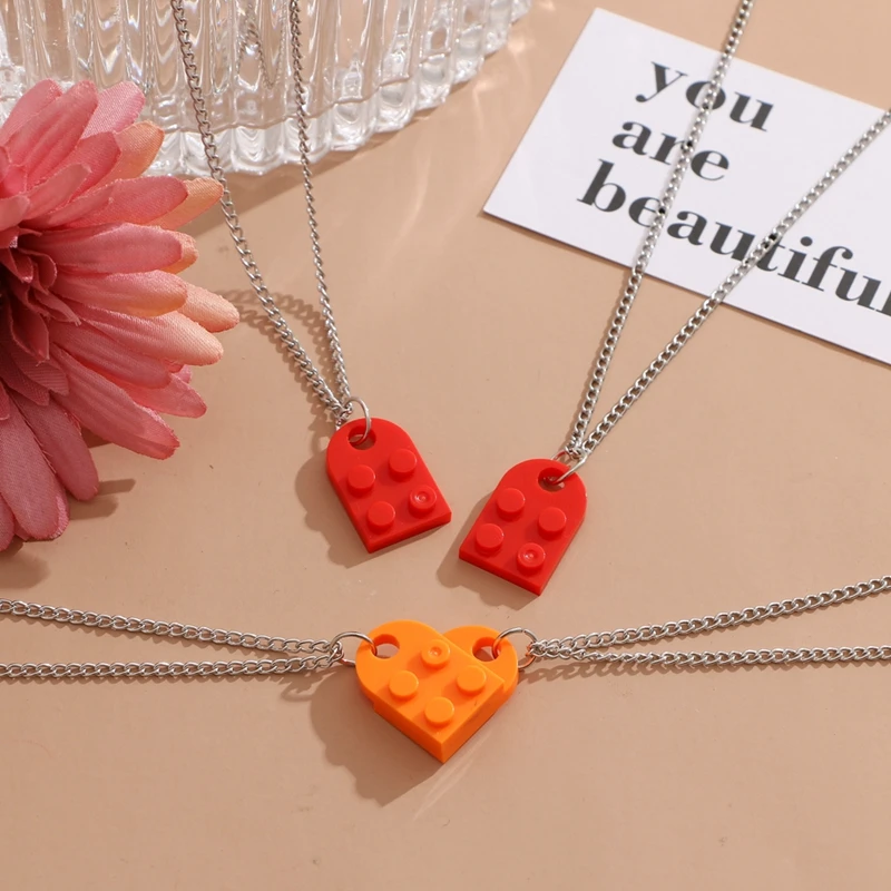 FAMSHIN Punk 2Pcs Heart Brick Couples Love Necklace For Lovers Women Men Lego Elements Friends Necklaces Valentines Gift Jewelry - Image 5