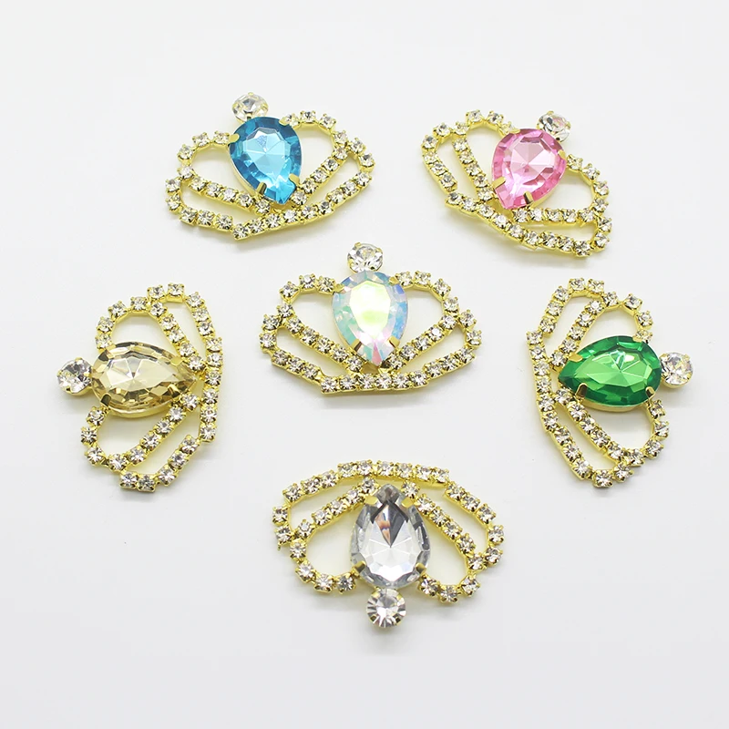 빛나는 10Pcs 합금 라인 석 28*38MM 크라운 Diy 쥬얼리 액세서리 크리스탈 장식 수제 창조적 인 생산
