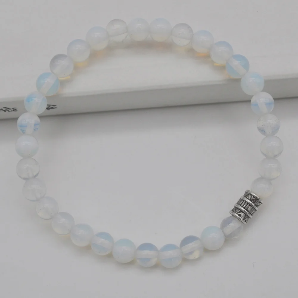 Opal 6 мм Сердолик/Howlite/Песчаник/Малахит/тигровый глаз/Пикассо/Mookaite/картина камень шарик браслет из тибетского серебра стрейч-бижутерия - Окраска металла: Opal