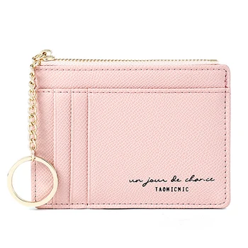 

Multi-Purpose Women Leather Clutch Wallet Keyring Zipper Card Holder Coin Purse PU Leather Solid Color Mini Coin Pocket