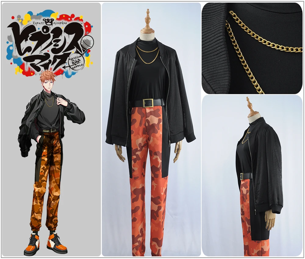 

Game Division Rap Battle Hypnosis Mic Mad Trigger Crew Busujima Mason Rio New Cosplay Costume Costum Coat Camouflage Pants Wig