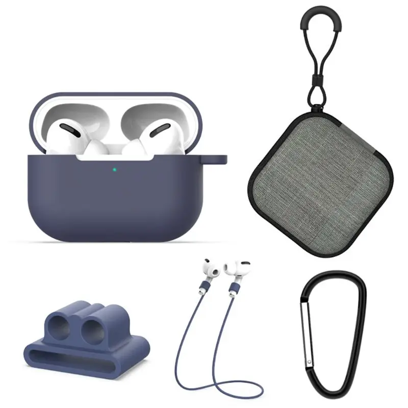 1 комплект силиконовый чехол для наушников сумка для хранения Анти-потеря Ремень Пряжка для Airpods Pro - Цвет: Синий