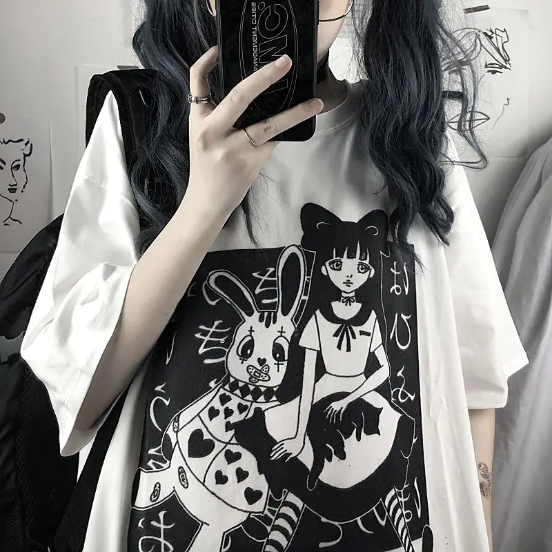 y2k mujer gothic kpop clothes van футболка Harajuku Anime Print Crop Women T-shirts Goth Streetwear Short Sleeve Top Tee Female