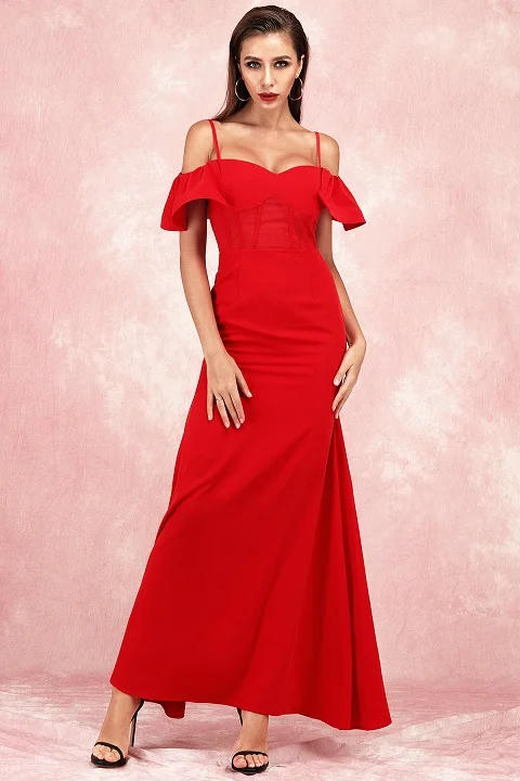 

Top Quality Off The Shoulder Red Long Dress Wedding Night Club Evening Party Bodycon Dresses