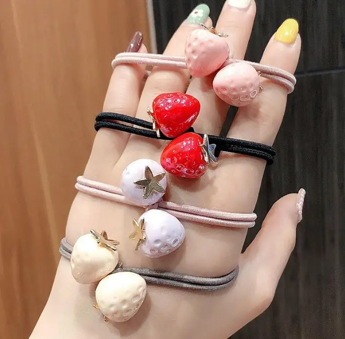 100 шт/Партия DIY мульти простая Смола 2 Клубника резиновые браслеты двухслойные Волосы Резинки Инструменты для укладки аксессуар HA944