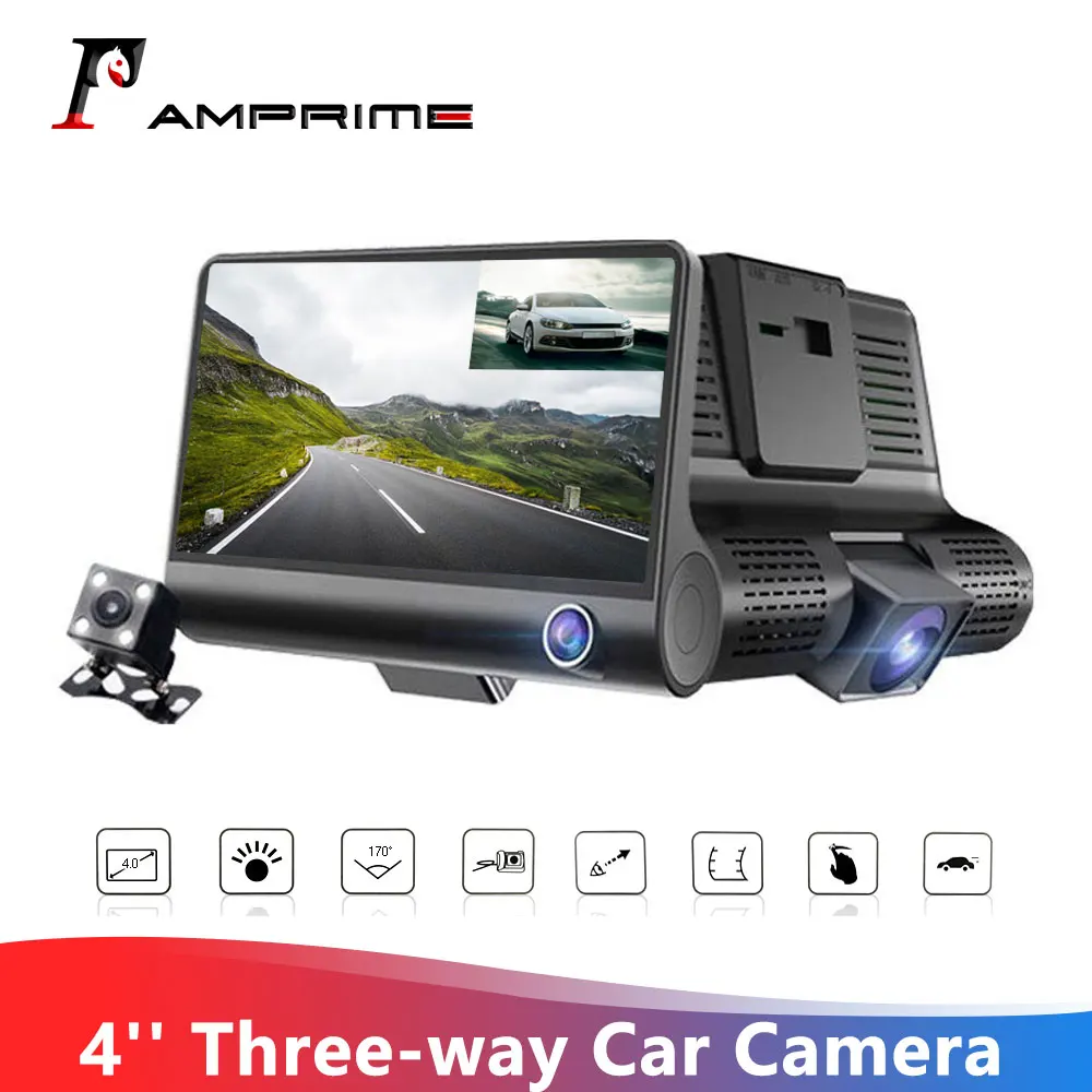 AMPrime 4 ''Автомобильный видеорегистратор с тремя объективами, Автомобильный видеорегистратор с углом обзора 170 градусов, автомобильная камер... AMPrime 4 ''Автомобильный видеорегистратор с тремя объективами, Автомобильный видеорегистратор с углом обзора 170 градусов, автомобильная камер...