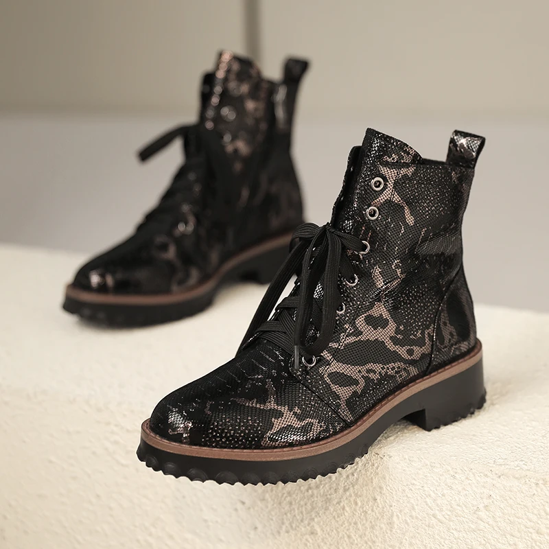 

Plus size 42 women's genuine leather lace-up flats martin boots autumn warm ankle boots high quality Motorcycle boots shoes sale