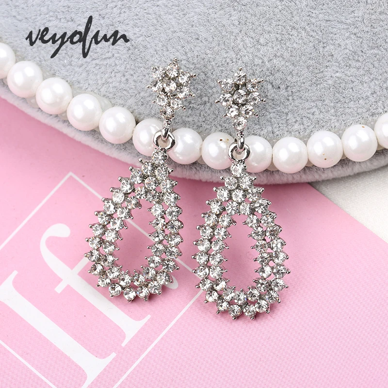 Veyofun Elegant Rhinestone Drop Earrings Trendy Hollow Out Dangle