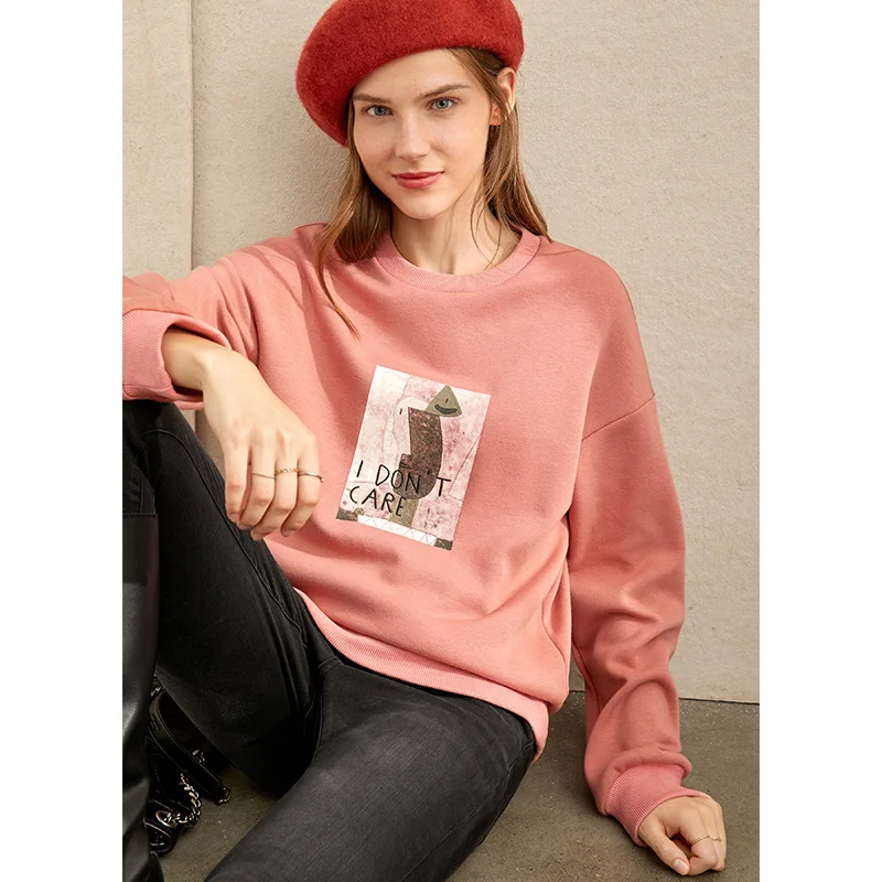 Amii minimalist Korean temperament aging plus velvet vests women winter new printed loose pullover jacket - Цвет: Smoked orange