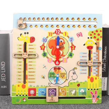 

7 in 1 Kids Baby Wooden Education Toy Baby Weather Season Calendar Clock Time Cognition Toy Preschool Educational Teaching Aids