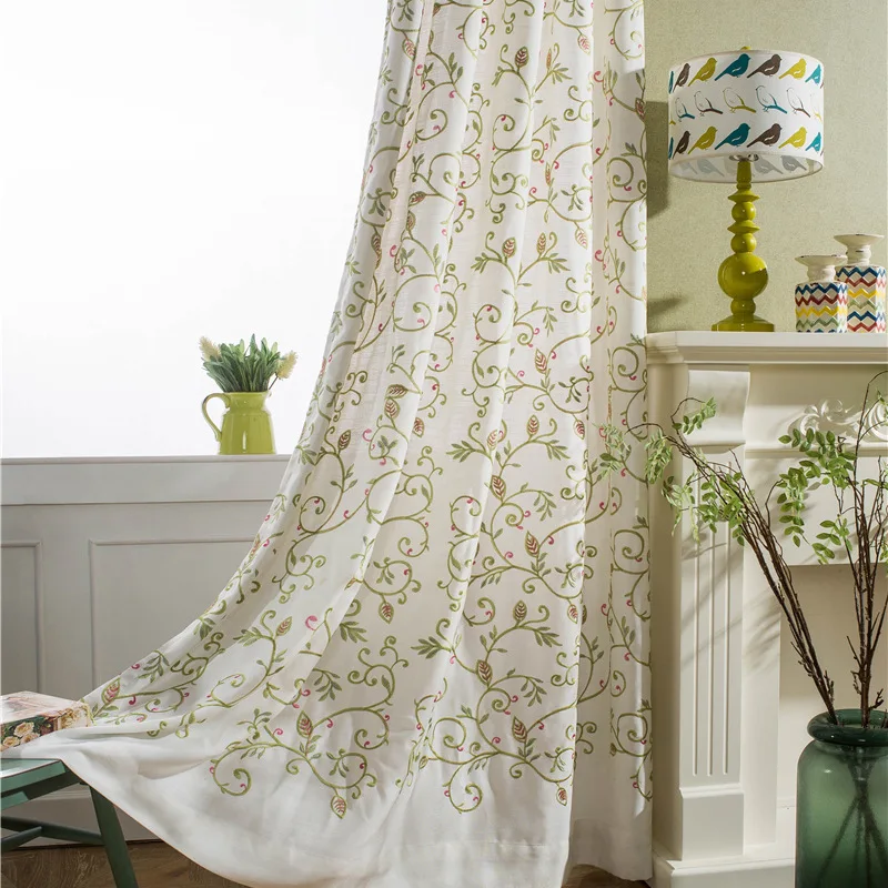 

Factory Direct Curtain Cloth Modern American Country Curtains Cotton Linen Slubbed Fabric Embroidered Curtains