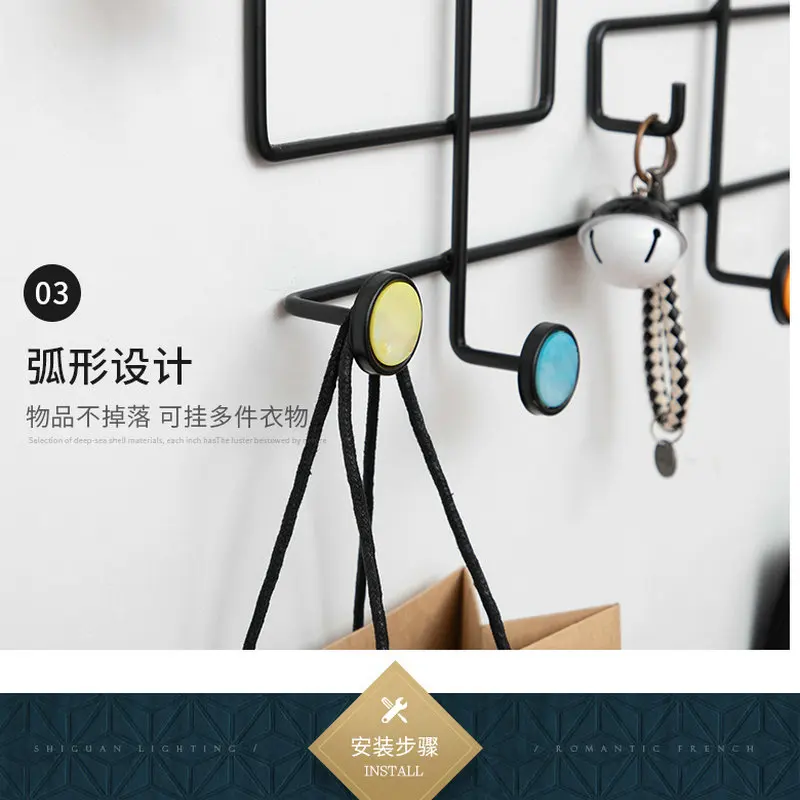 Geometric Iron Art Wall Decoration Coat Key Hanger Hook Black Steel Golden Tips for Bar Cafe Home Living Room wall decoration hook