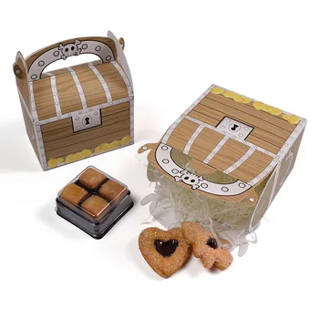 

12PCS Small Pirate Skull Treasure Chest Candy Box Handle Wooden Muffin Cake Packaging BoxEX Gift Boy Kid Happy Birthday Party