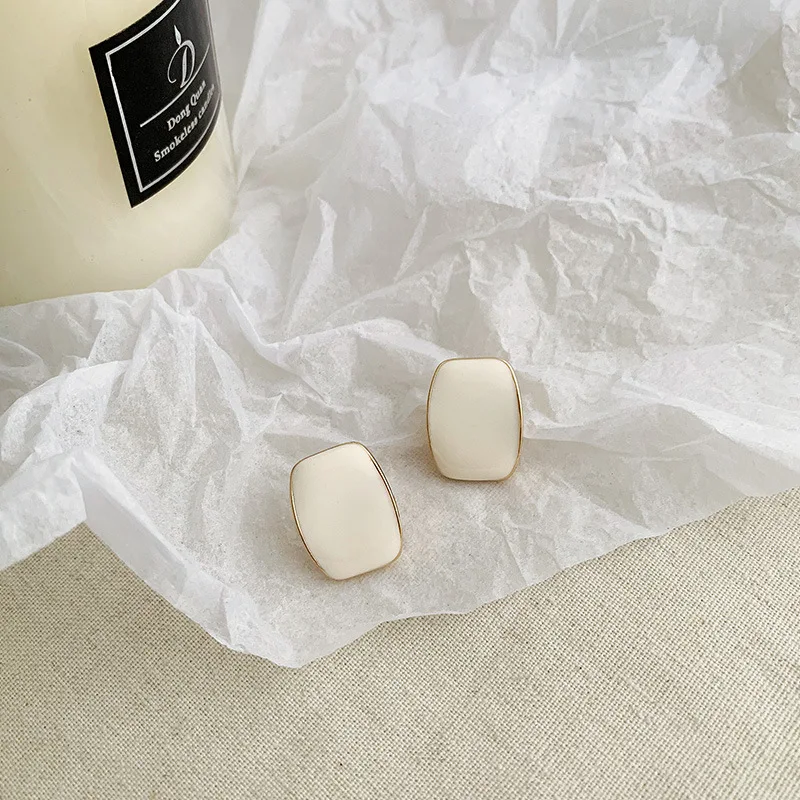 Clip on Earrings Ear Clips for Elegant Women 6 Color Square Enamel Korean Non Pierced Jewelry