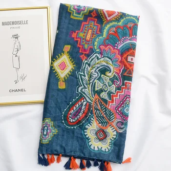 

Europe and the United States big blue cashew scarve exotic vintage national wind sun protection shawl cotton yarn woman