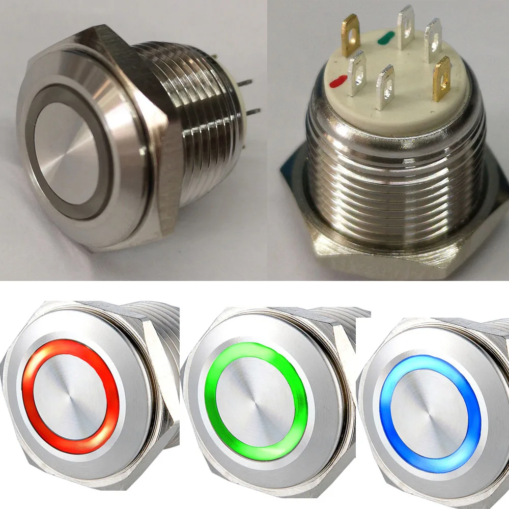 

Common Cathode 16mm Stainless Steel Economic Momentary NO Ring Illumination Switch +UL CE