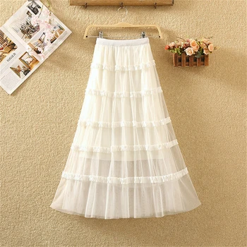 

2020 New Arrival Women Elegant Party Long Skirts Green High Waist A-Line Sexy Tulle Mid-calf Cake Skirts for Office Lady
