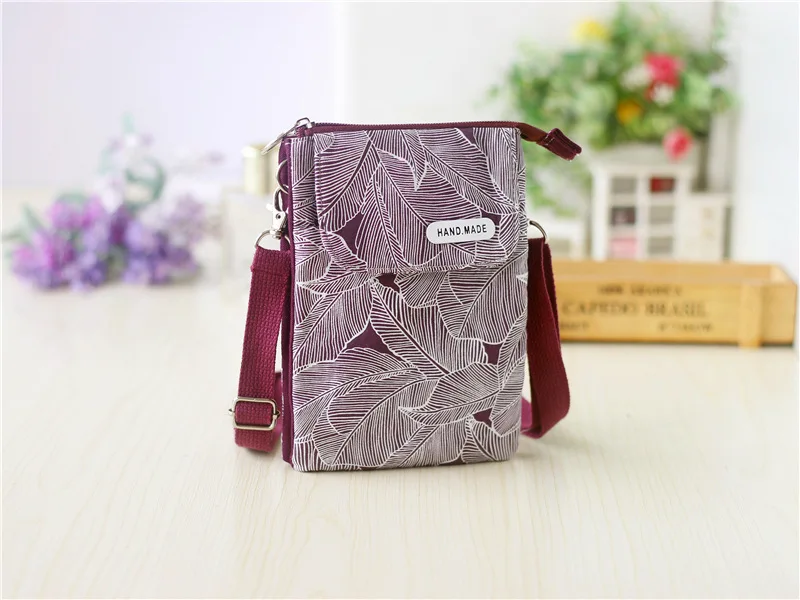 Women Leaf Large Screen Mobile Phone Bag  Capacity Canvas Messenger Bag Ladies Shoulder Bag
