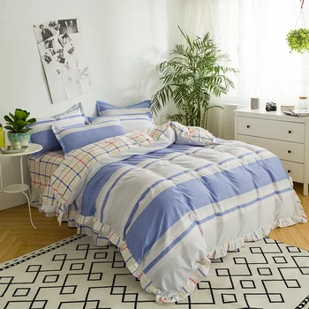 

Blue White Grid Duvet Cover Set Double-Side Print Quilt Cover Bed Cover Bedclothes Bedsheet with Pillow Cases No Comforter