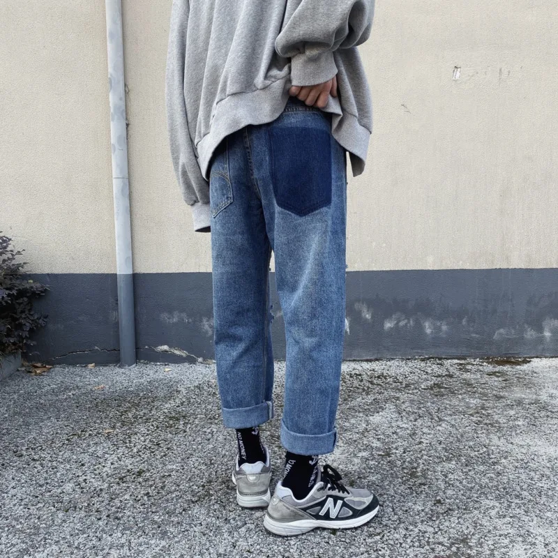 70% OFF Hole Jeans Men's Fashion Washed Solid Color Casual Straight Jean Pants Men Streetwear Wild Loose Hip Hop Denim Trousers Mens