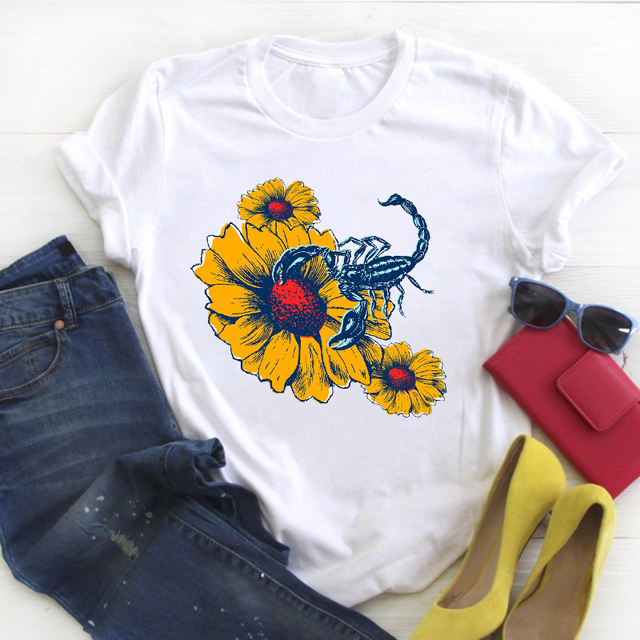 Flower Floral Book Cute Print Short Sleeve Ladies Summer T Tee Female Top Shirt Clothes Tshirt Womens Graphic T-shirt