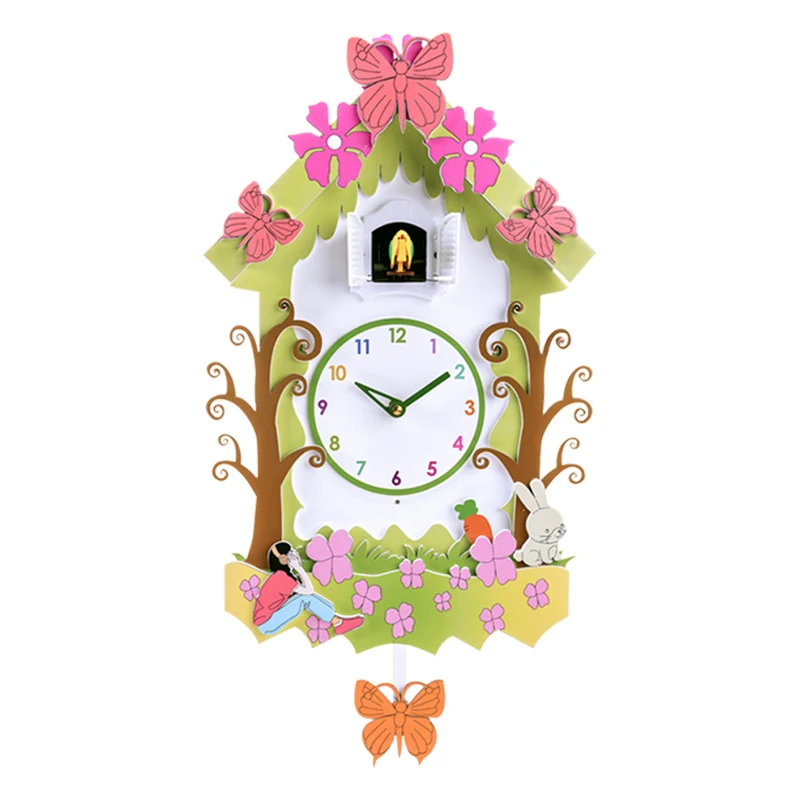 Wall Clock Living Room Lightweight Luxury Solid Wood Creative Rural Swing Cartoon Children's Bird 50wc060 | Дом и сад