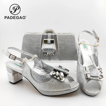 

Special Design Italian Lady Shoes and Bag Set in Silver Slingbacks Sandals Shoes Maching Bag for Garden Party