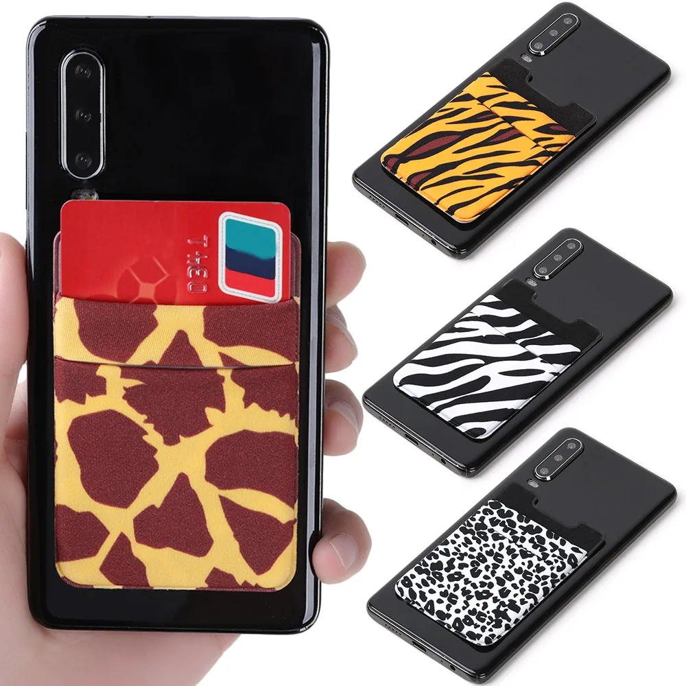 

2019 New Fashion Lycra Credit Card Holder For Phone Wallet Adhesive Pouch Case Pocket Sticker Leopard Grain Phone Wallet Pocket