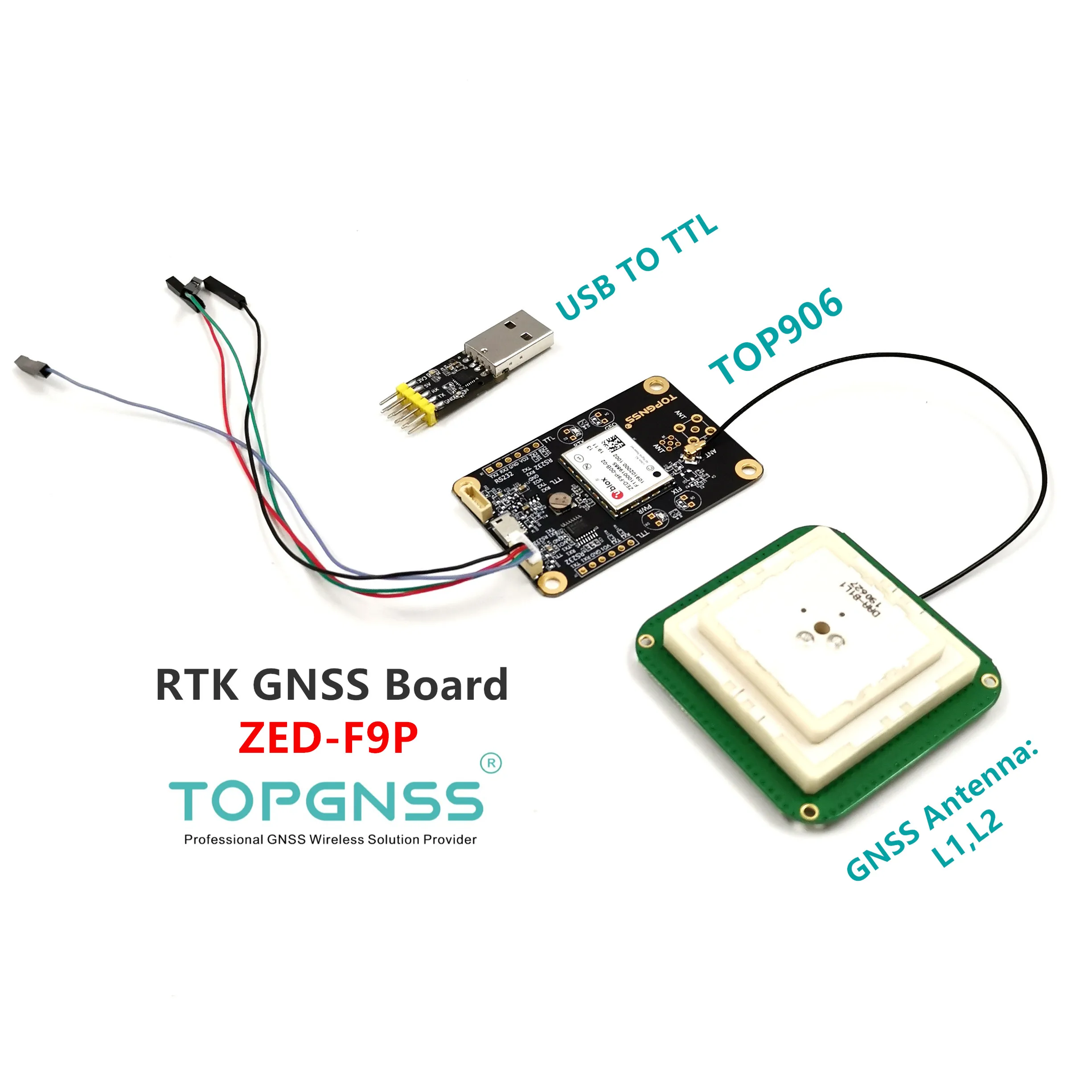 

2pcs GNSS board GNSS antenna USB to TTL ZED-F9P module RTK high-precision gps antenna GNSS receiver base and rove TOPGNSS TOP906