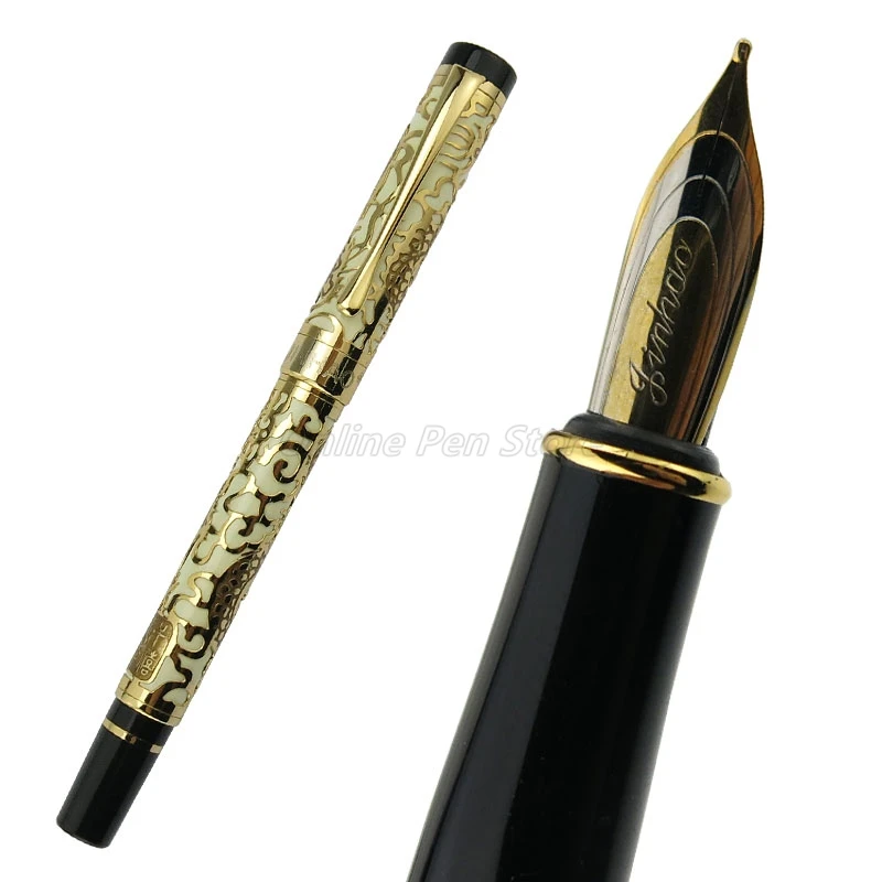 Jinhao-5000 메탈 드래곤 텍스처 조각 화이트 배럴 고급 펜촉 만년필, 사무실 학교 필기구 선물 펜 액세서리
