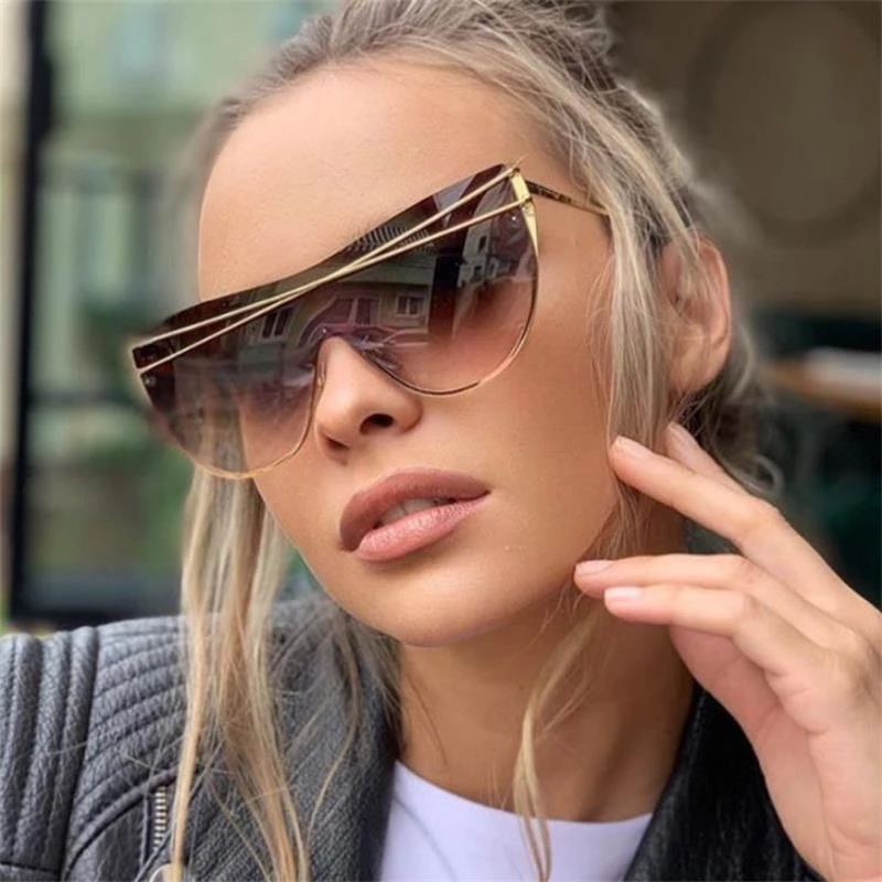 Gafas de sol de una pieza para lentes de sol de marca lujo, color marrón degradado, de diseño cruzado de Metal, grandes, UV400|Gafas de sol para mujer| - AliExpress
