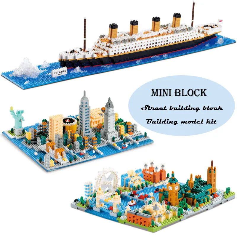New York London Street View 3D Model Kits Titanic Plastic Cruise Ship Boat DIY Building Diamond Mini Blocks Children Kids Toys | Игрушки и