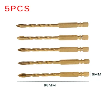 

98mm length Drill Bits Hex Porcelain Spear Head Thread 5pcs Diameter 6mm