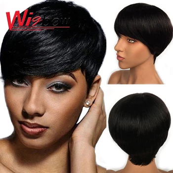 

Short Brazilian Human Hair Straight Bangs Wig For Wome Colorful Wig Ombre Blonde F1B 99j 30 Cheap Full Machine Made Wigs Wigbow