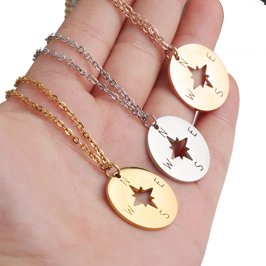 Stainless Steel Compass Necklace&Pendant For Women Pendant On Neck Clavicle Chain Round Jewelry