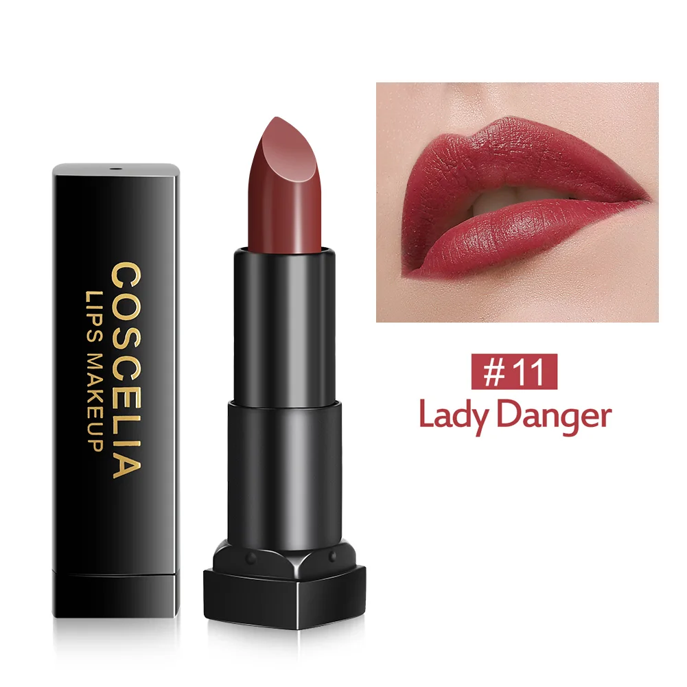 COSCELIA, сексуальный цвет, матовые красные губы, макияж, матовая бархатная Помада для губ, водостойкая, макияж, пигмент, коричневый, телесный, матовая помада, карандаши - Цвет: Lady Danger
