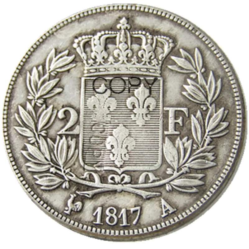 Франция набор(1816-1821A) 10 шт 2 Франка посеребренные копии монет - Цвет: 1817A