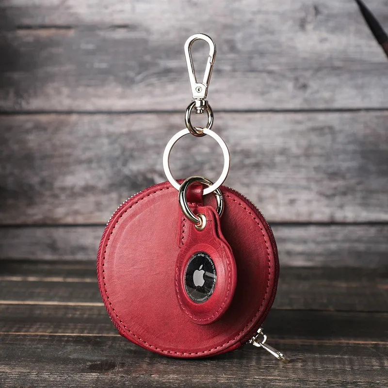 Round Shape Coin Holder Solid Color Genuine Leather Quality Women