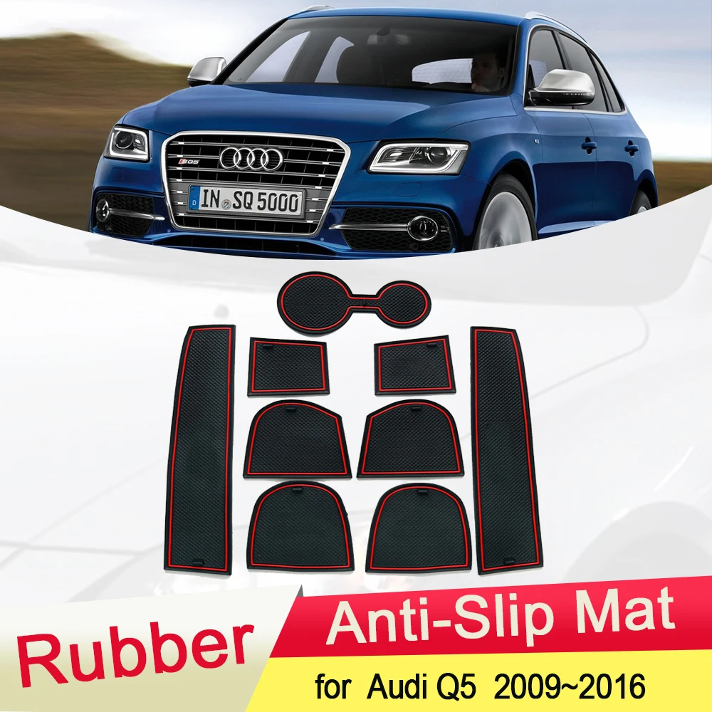 

for Audi Q5 8R S-LINE SLINE 2009~2019 2010 Rubber Anti-slip Mat Door Groove Cup pad Gate slot Coaster Interior Car Accessories