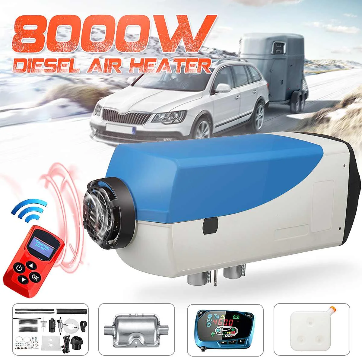 

8KW 12V Car Heater Diesels Air Heater Conditioner Parking Heater Car Fan With Remote Control LCD Monitor and Silencer