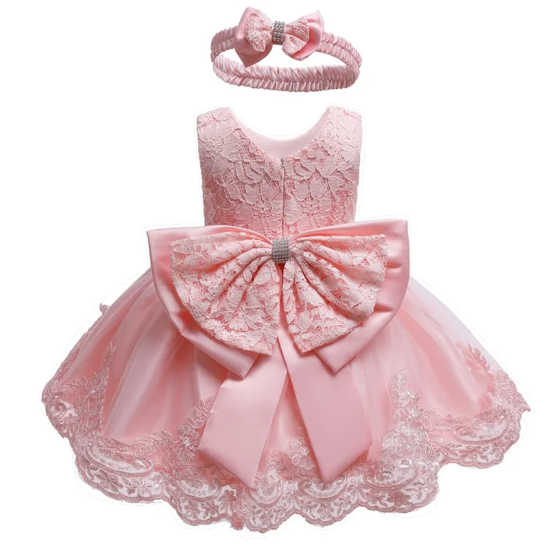 Новое кружевное свадебное платье для девочек хлопковые Вечерние платья на крестины для маленьких девочек, платье на день рождения для маленьких девочек 1 год - Цвет: full pink