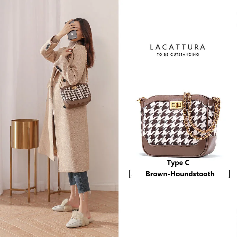 Houndstooth-C LACATTURA, новинка, женская сумка на талию, на цепочке, на груди, женская маленькая дизайнерская сумка, женский клатч через плечо для молодых - Цвет: Houndstooth-C