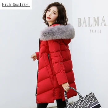 

Winter Down Jacket Women Long Down Coat Female Large Fur Hooded Fashion Clothes Ultra Light Duck Down Jacket Hiver 190159